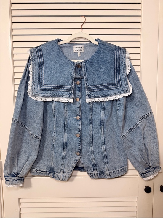 Damson Madder Jackets & Blazers - Damson Madder Broderie Anglaise Ruffle Denim Sailor Jacket - Size UK 10/US 6